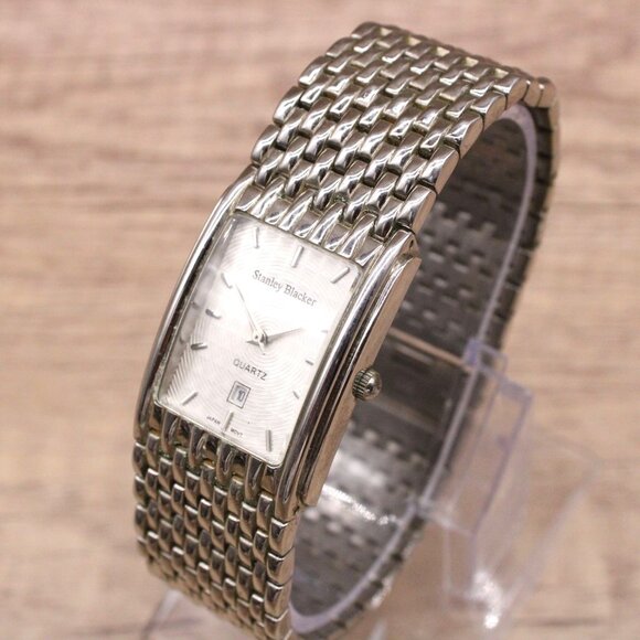Stanley Blacker Watch Mens Silver Tone Stainless Steel Classic Rectangular Dial - Picture 1 of 8